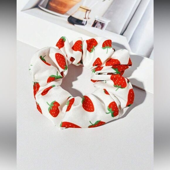 White Scrunchies with Red Fruit Print S927 - Picture 2 of 5